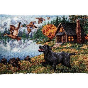 Rug Making Latch Hooking Kit |Dog Chasing Geese (52x38cm print canvas)